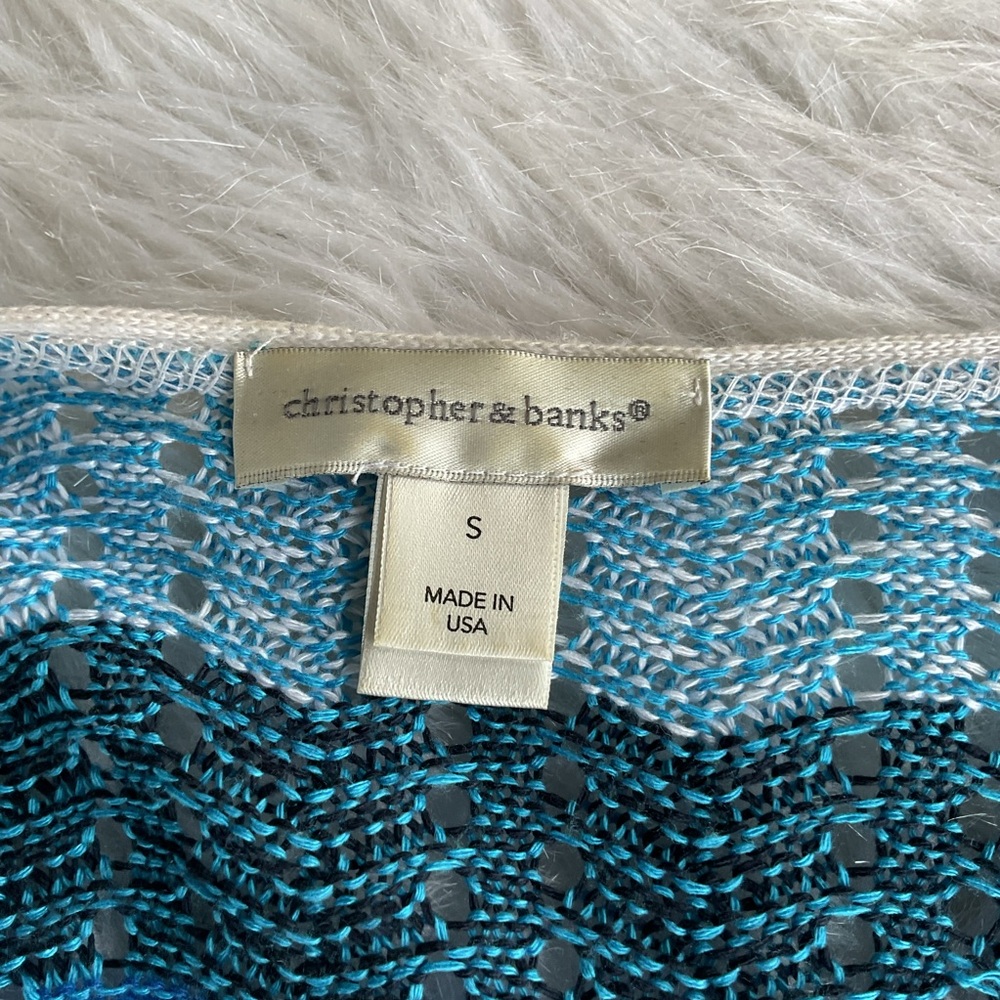 Christopher banks Cardigan Sweater Blue White Knit Preppy Business consign Small - Picture 3 of 7
